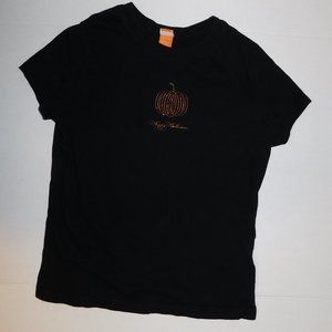Halloween Tshirt Womens Black w/ Pumpkin